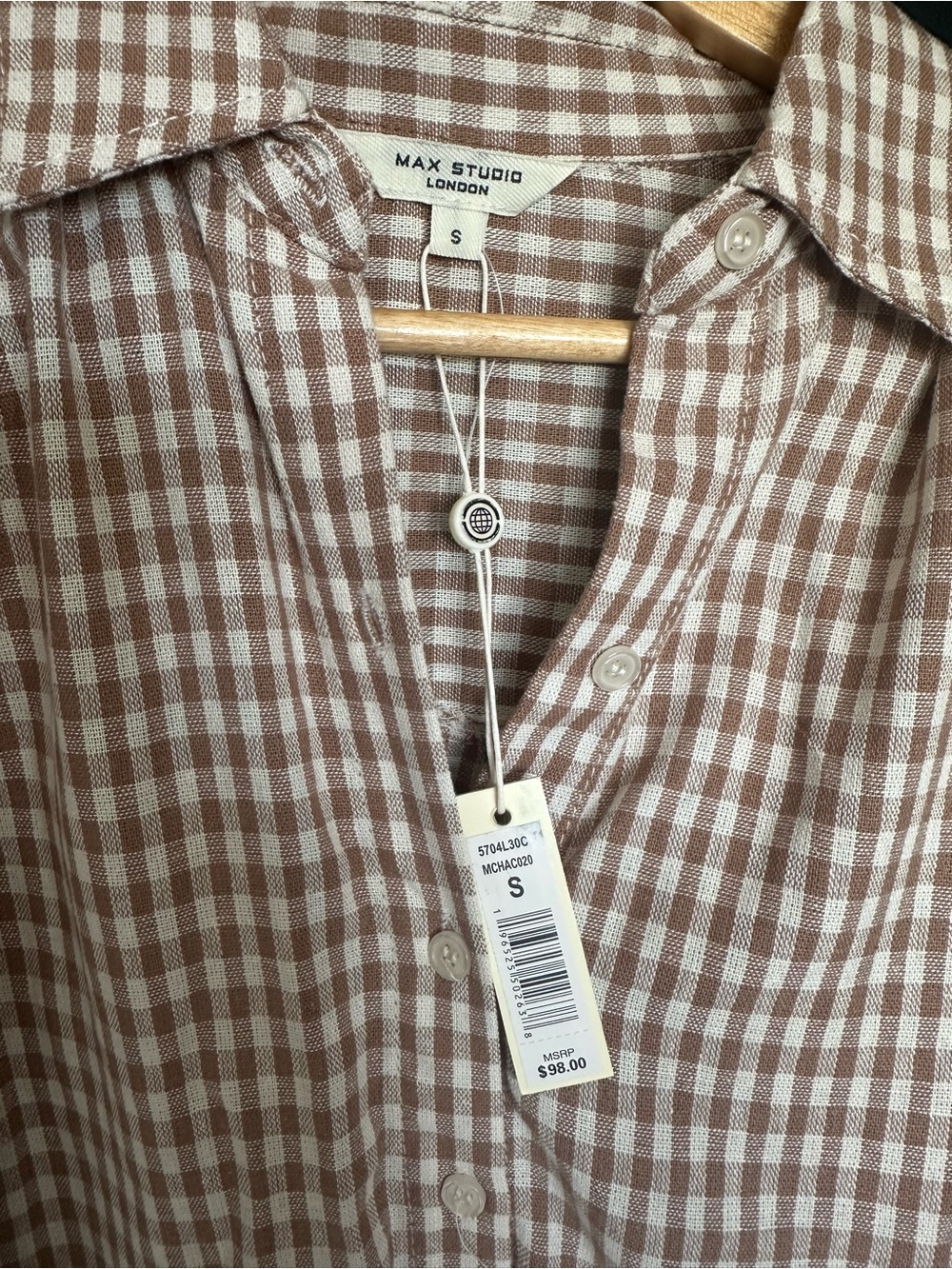 Max Studio Brown and White Gingham Top and Skirt Set